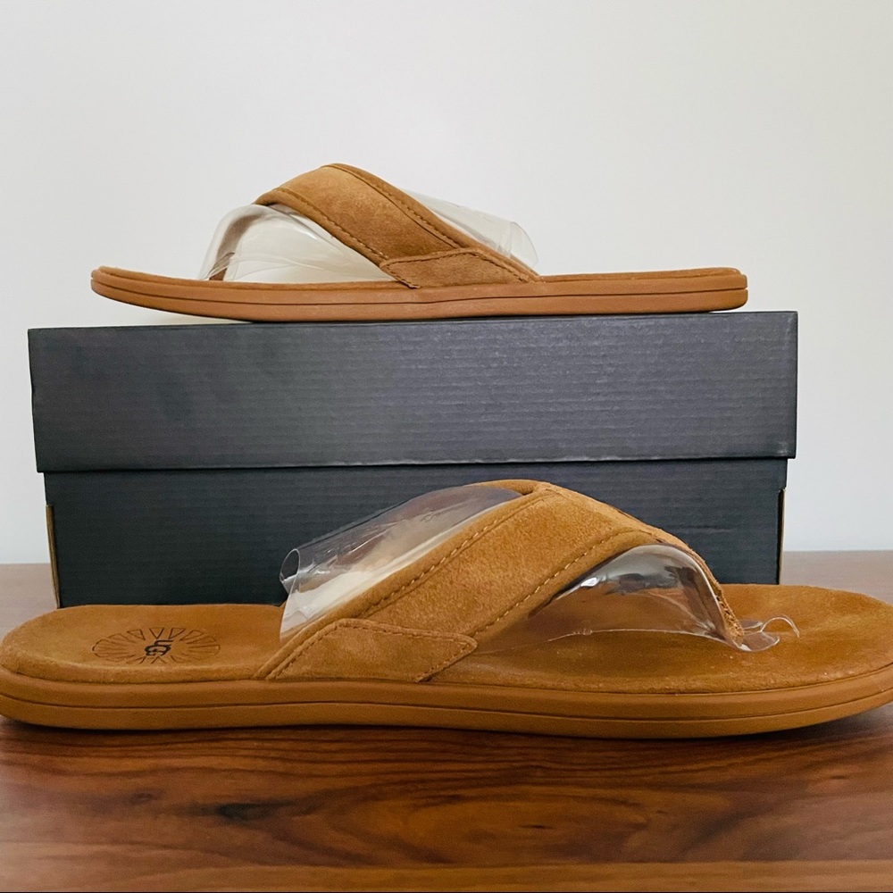 UGG Men's Seaside Flip Flop BROWN SIZE 11--GENTLY USED--Box and Packaging